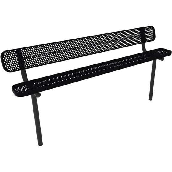 Coated Outdoor Furniture Heavy-Duty Outdoor Bench Thermoplastic Coated, Punched Steel, Commercial-Grade Seating, Made in America (Inground with Back, 8 Ft, Black)