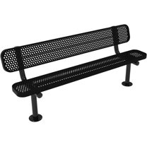 Coated Outdoor Furniture Heavy-Duty Outdoor Bench Thermoplastic Coated, Punched Steel, Commercial-Grade Seating, Made in America (Surface with Back, 6 Ft, Black)