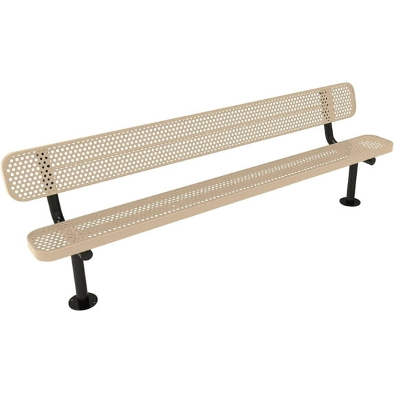 Coated Outdoor Furniture Heavy-Duty Outdoor Bench Thermoplastic Coated, Expanded Metal, Commercial-Grade Seating, Made in America (Surface with Back, 8 Ft, Tan)