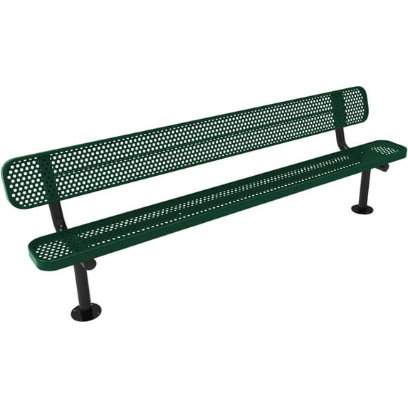 Coated Outdoor Furniture Heavy-Duty Outdoor Bench Thermoplastic Coated, Expanded Metal, Commercial-Grade Seating, Made in America (Surface with Back, 8 Ft, Textured Green)