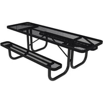 Coated Outdoor Furniture Heavy-Duty Portable ADA-Compliant Outdoor Picnic Table, Expanded Metal Patio Dining Furniture Made in America (8ft Rectangular, Both-Side Handicap, Black)