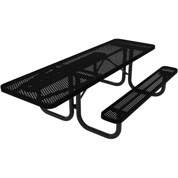 Coated Outdoor Furniture Heavy-Duty Portable ADA-Compliant Outdoor Picnic Table, Punched Steel Patio Dining Furniture Made in America (8ft Rectangular, One-Side Handicap, Textured Black)