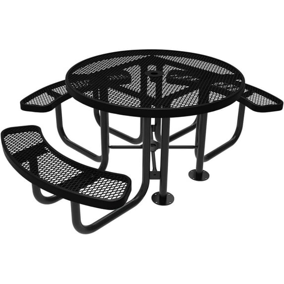 Coated Outdoor Furniture Heavy-Duty Portable ADA-Compliant Outdoor Picnic Table with Umbrella Hole, Expanded Metal Patio Dining Furniture Made in America (46" Round Top, Textured Black)