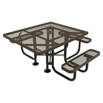 Coated Outdoor Furniture Heavy-Duty Portable ADA-Compliant Outdoor Picnic Table with Umbrella Hole, Expanded Metal Patio Dining Furniture Made in America (46" Square Top, Textured Brown)