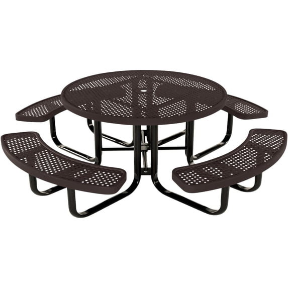 Coated Outdoor Furniture Heavy-Duty Portable Outdoor Kids Table with Umbrella Hole, Punched Steel Kids Picnic Table, Commercial-Grade, Made in America (46 In, Round, Childrens, Brown)