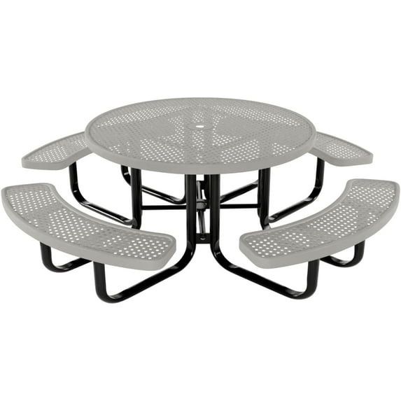 Coated Outdoor Furniture Heavy-Duty Portable Outdoor Kids Table with Umbrella Hole, Punched Steel Kids Picnic Table, Commercial-Grade, Made in America (46 In, Round, Childrens, Gray)