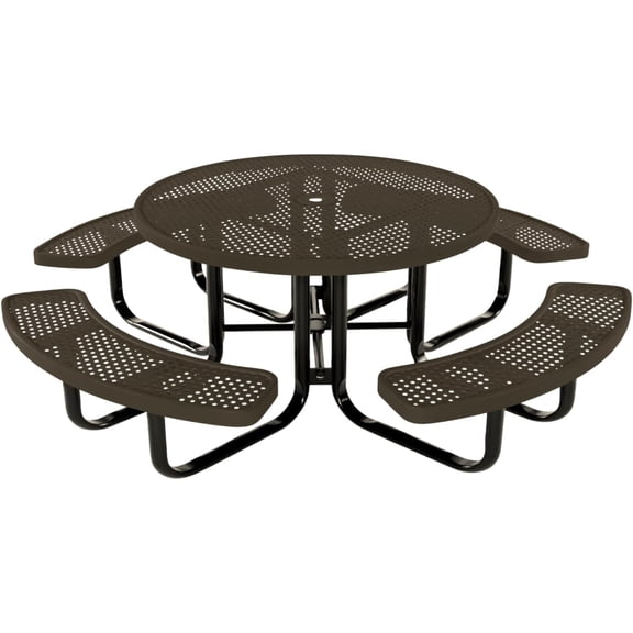 Coated Outdoor Furniture Heavy-Duty Portable Outdoor Kids Table with Umbrella Hole, Punched Steel Kids Picnic Table, Commercial-Grade, Made in America (46 In, Round, Childrens, Textured Brown)