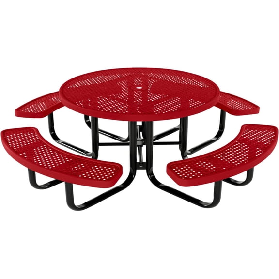 Coated Outdoor Furniture Heavy-Duty Portable Outdoor Kids Table with Umbrella Hole, Punched Steel Kids Picnic Table, Commercial-Grade, Made in America (46 In, Round, Childrens, Textured Red)