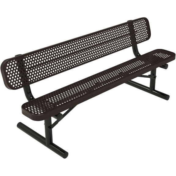Coated Outdoor Furniture Heavy-Duty Portable Outdoor Bench Thermoplastic Coated, Expanded Metal, Commercial-Grade Seating, Made in America (Portable with Back, 6 Ft, Brown)