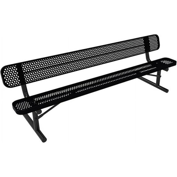 Coated Outdoor Furniture Heavy-Duty Portable Outdoor Bench Thermoplastic Coated, Punched Steel, Commercial-Grade Seating, Made in America (Portable with Back, 8 Ft, Black)