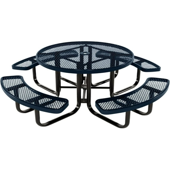 Coated Outdoor Furniture Heavy-Duty Portable Outdoor Kids Table with Umbrella Hole, Expanded Metal Kids Picnic Table, Commercial-Grade, Made in America (46 In, Round, Childrens, Dark Blue)
