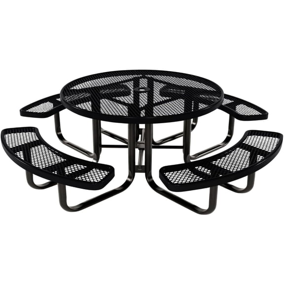 Coated Outdoor Furniture Heavy-Duty Portable Outdoor Kids Table with Umbrella Hole, Expanded Metal Kids Picnic Table, Commercial-Grade, Made in America (46 In, Round, Childrens, Black)