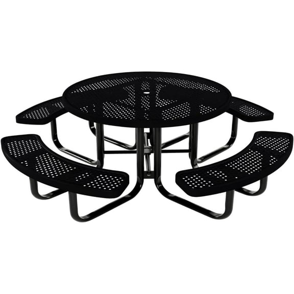 Coated Outdoor Furniture Heavy-Duty Portable Outdoor Kids Table with Umbrella Hole, Punched Steel Kids Picnic Table, Commercial-Grade, Made in America (46 In, Round, Childrens, Black)