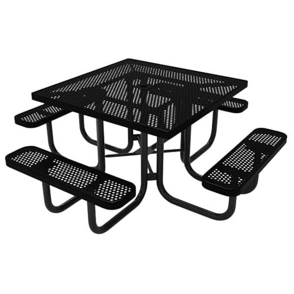 Coated Outdoor Furniture Heavy-Duty Portable Outdoor Kids Table with Umbrella Hole, Punched Steel Kids Picnic Table, Commercial-Grade, Made in America (46 In, Square, Childrens, Textured Black)