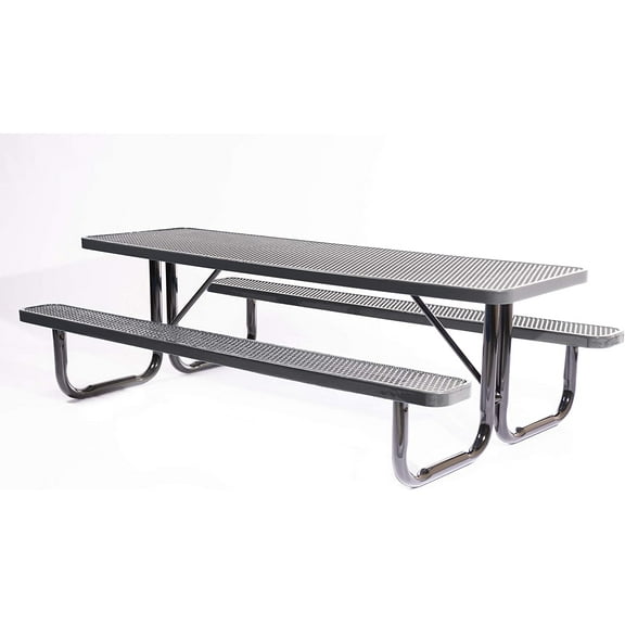 Coated Outdoor Furniture Heavy-Duty Portable Outdoor Picnic Table, Thermoplastic Coated Expanded Metal Commercial-Grade Patio Dining Furniture Made in America (8ft Rectangular, Black)
