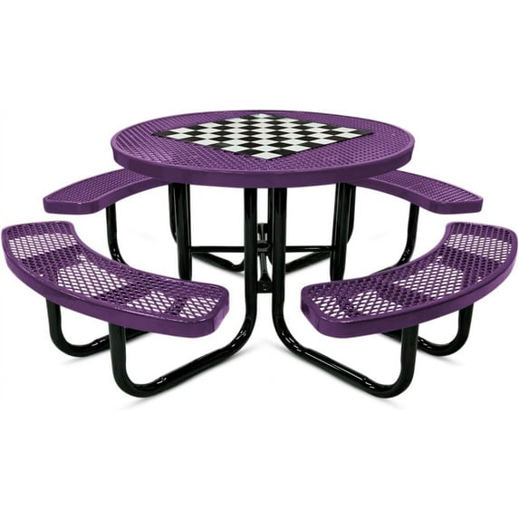 Coated Outdoor Furniture Heavy-Duty Portable Outdoor Picnic Table with Umbrella Hole, Expanded Metal Commercial-Grade Patio Dining Furniture Made in America (46" Round Game-Top, Purple)