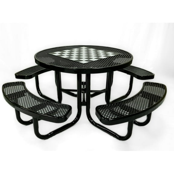 Coated Outdoor Furniture Heavy-Duty Portable Outdoor Picnic Table with Umbrella Hole, Expanded Metal Commercial-Grade Patio Dining Furniture Made in America (46" Round Game-Top, Burgundy)