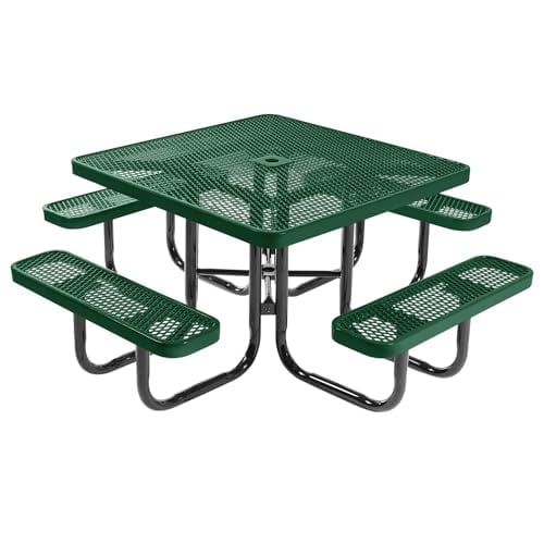 46" Green Expanded Metal Outdoor Picnic Table with Umbrella Hole
