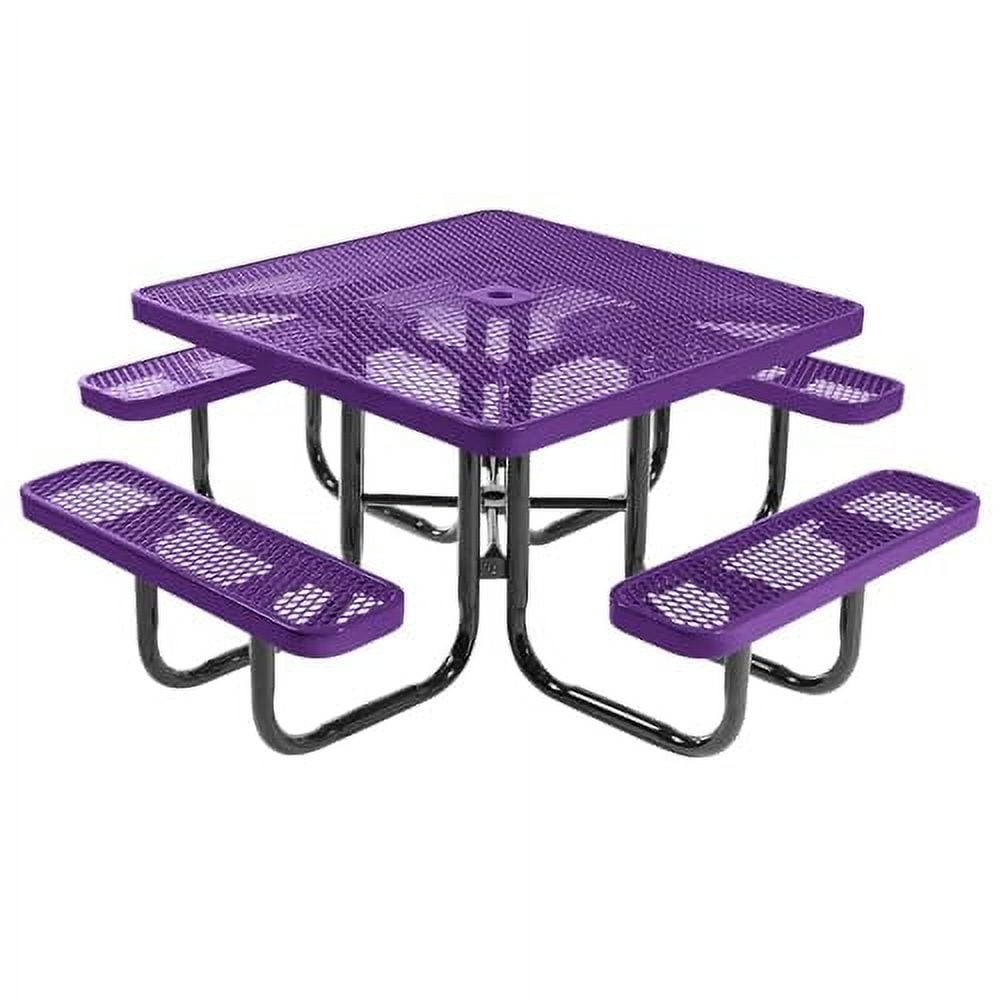 46" Purple Expanded Metal Outdoor Picnic Table with Black Steel Frame