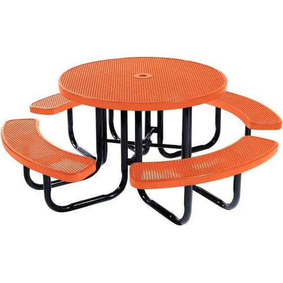Coated Outdoor Furniture Orange Portable Picnic Table, Punched Steel, Made in USA (46" Round Top)
