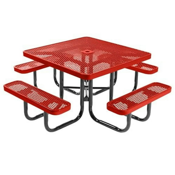 Coated Outdoor Furniture Red Portable Picnic Table, Expanded Metal, Made in USA (46" Square Top)