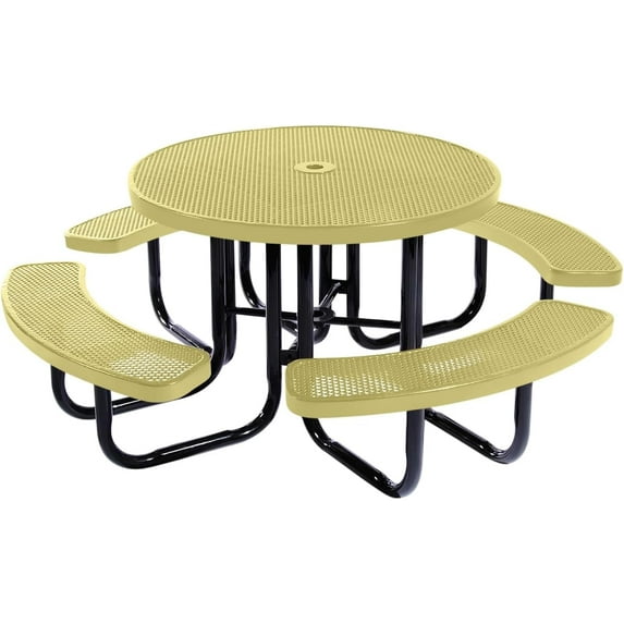 Coated Outdoor Furniture Sand Portable Picnic Table, Punched Steel, Made in USA (46" Round Top)