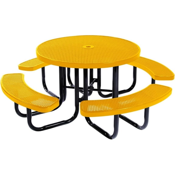 Coated Outdoor Furniture Yellow Portable Picnic Table, Punched Steel, Made in USA (46" Round Top)