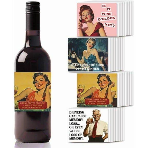 Coated Paper Adhesive Sticker Wine Bottle Adhesive Label Rectangle Human 85x102mm 40pcs/set