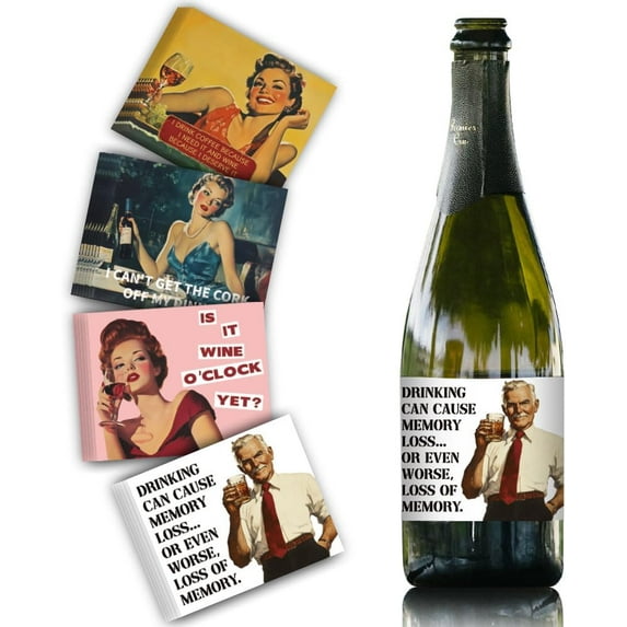 Coated Paper Adhesive Sticker Wine Bottle Adhesive Label Rectangle Human 85x102mm 4pcs/set