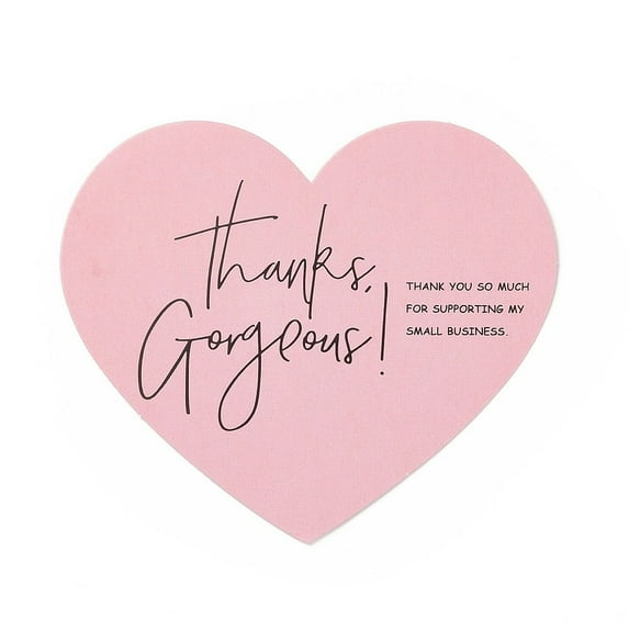 Coated Paper Thank You Greeting Card Heart with Word Thank You Pattern Pink 60x70x0.1mm 30pcs/bag