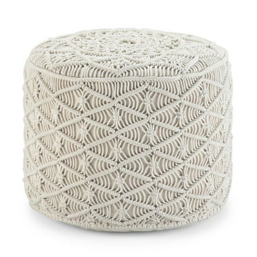 Coates Boho Round Macrame Pouf in Natural Cotton