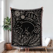 Coati Motif Woven Throw Blanket, Cotton with Fringed Edges for Sofa Accent