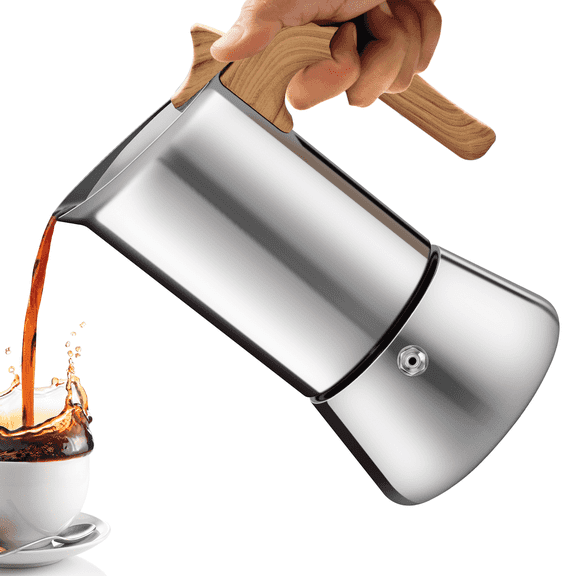 No Coating 12 Cup Moka Pot Thickened 304 Stainless Steel Stovetop Espresso Coffee Maker 600ml 20oz Mocha Percolator Greca Cuban Ideal for Making Rich Authentic Italian Café