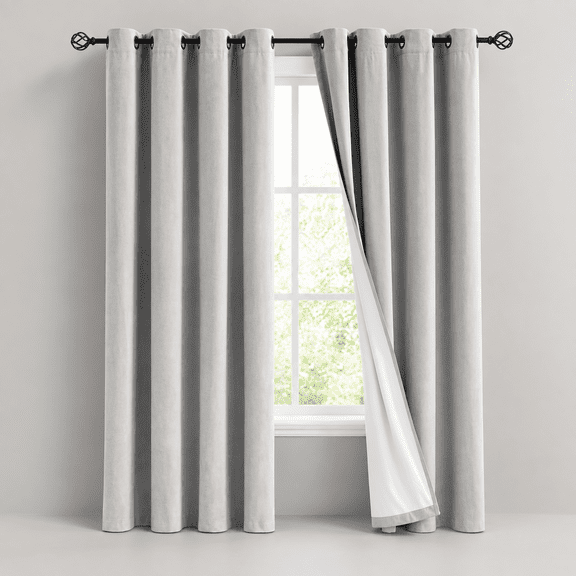 Coating Liner - Grey, 54"W x 95"L (Pack of 2) Full Blackout Faux Linen Window Curtains