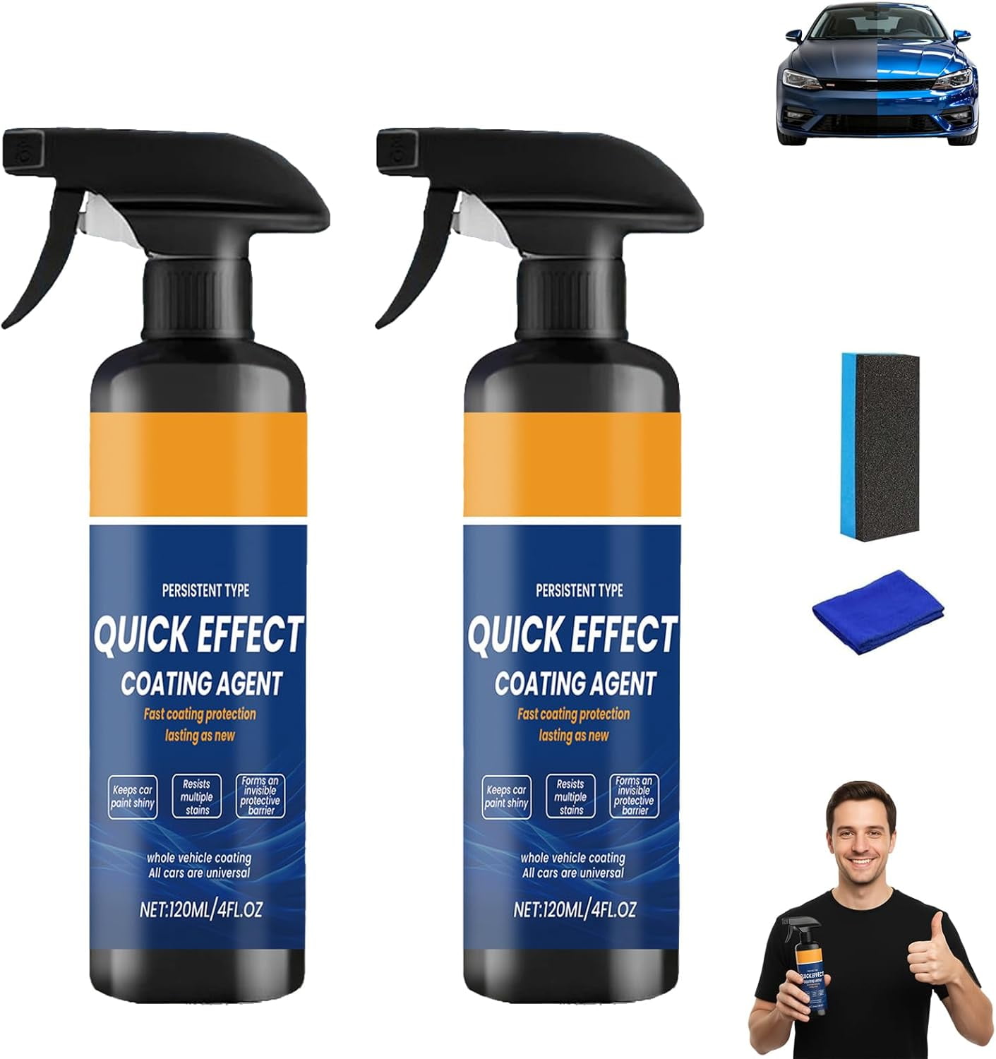 Coating Spray From Germany - Quick Effect Coating Agent for Car | 120ml Waterless Wash Wax Polish with Sponge and Cloth for Car Care and Paint Repair - for Cars Suvs Trucks(2PCS)