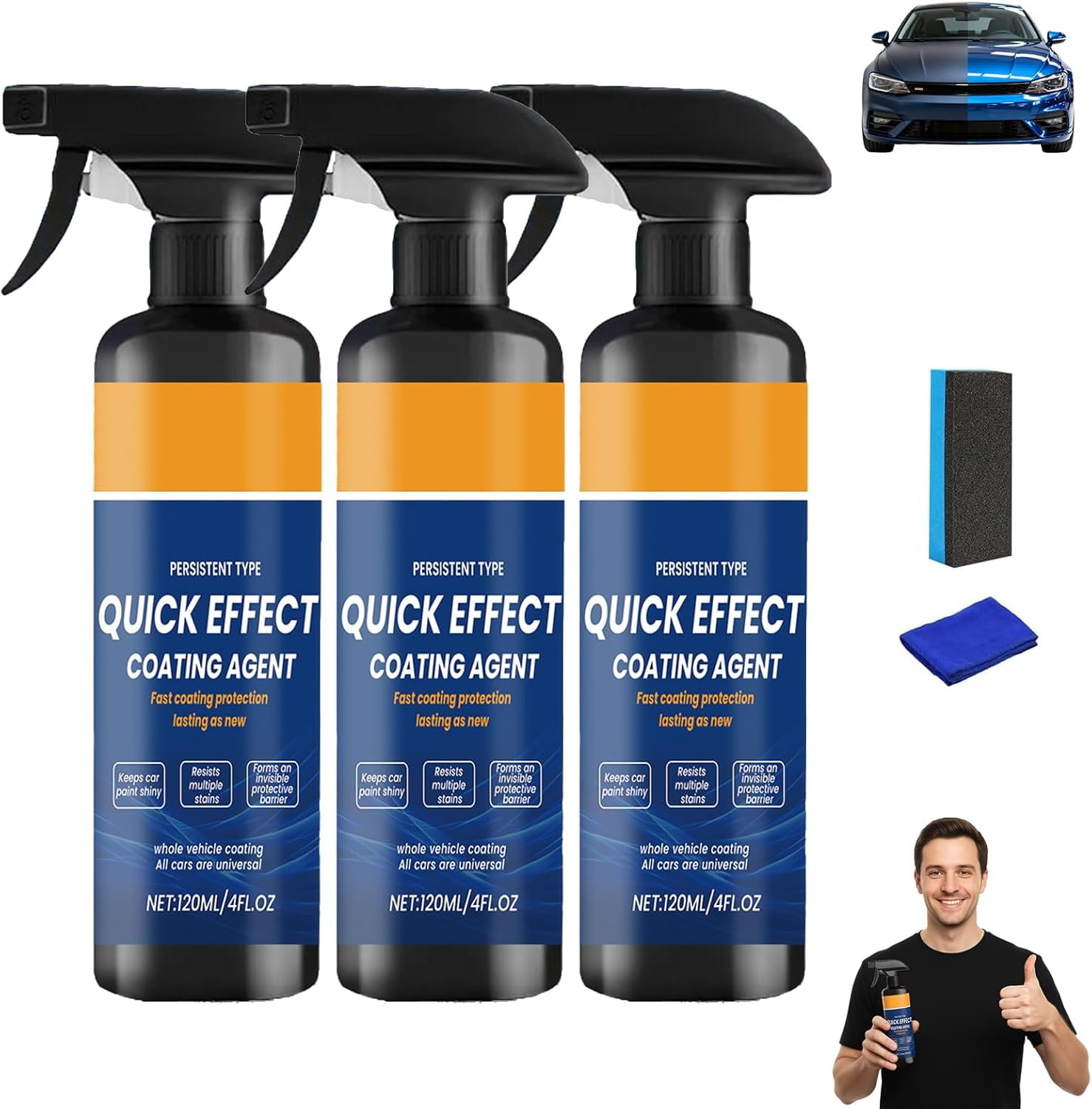 Coating Spray From Germany - Quick Effect Coating Agent for Car | 120ml Waterless Wash Wax Polish with Sponge and Cloth for Car Care and Paint Repair - for Cars Suvs Trucks(3PCS)