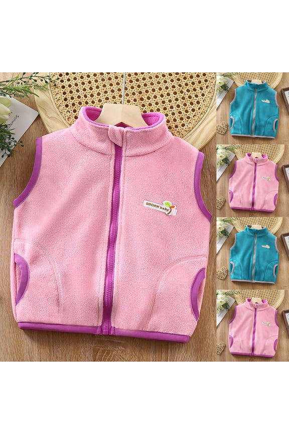 Coats for Boys Yourumao Boys Girls Cozy Fleece Vest Jackets for Kids Ligntweight Cute Warm Patterns Winter Sleeveless Zipper Closure Outerwear 3-9 Years Pink,5 Years