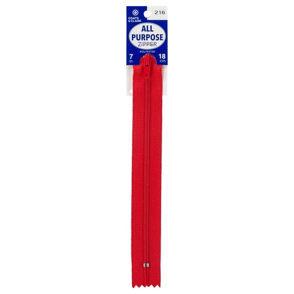 Coats & Clark 7" Polyester All Purpose Red Zipper, 1 Each