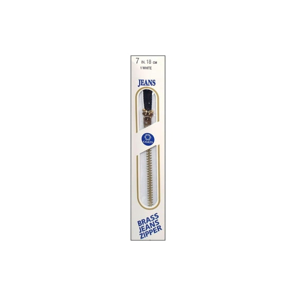 Coats & Clark Brass Jeans Sewing Zipper, 1 Each, 7" , White