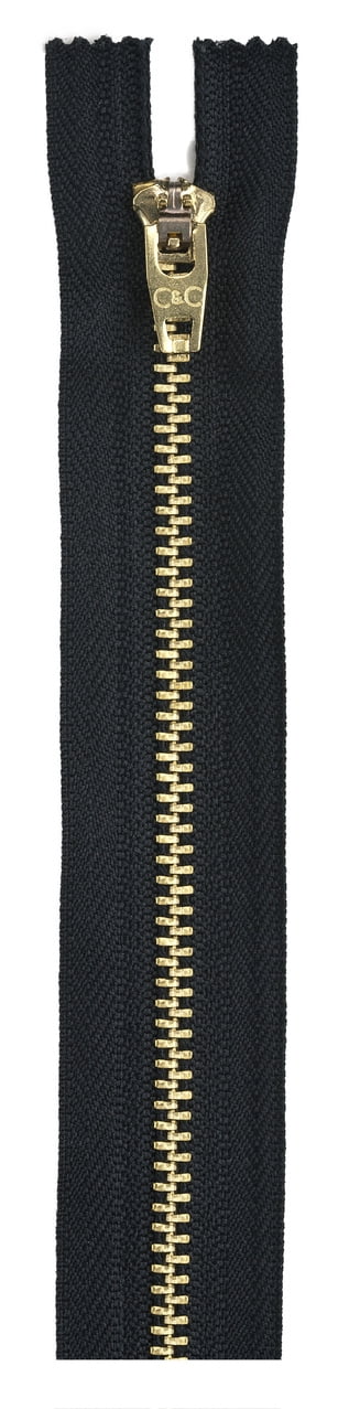 Coats & Clark Brass Jeans Sewing Zipper, 1 Each, 9" , Black