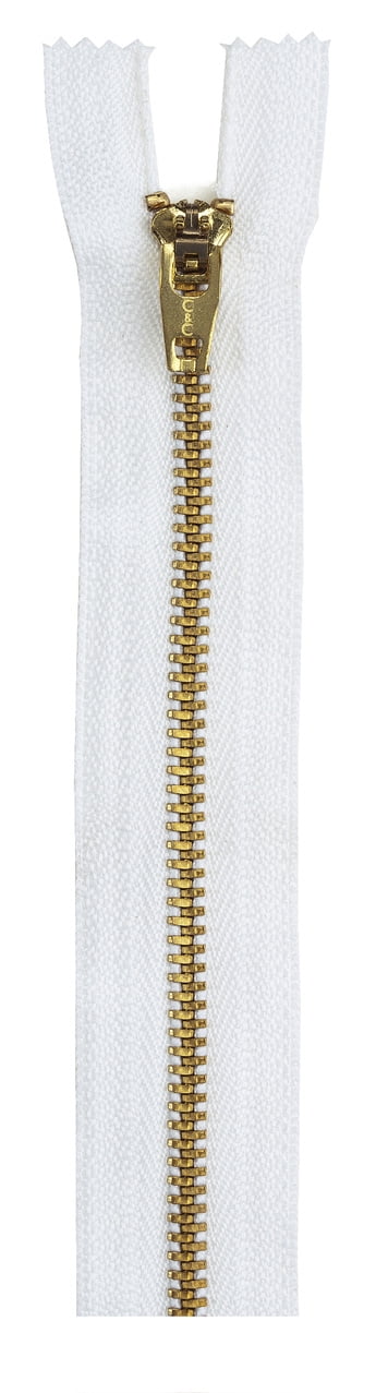 Coats & Clark Brass Jeans Sewing Zipper, 1 Each, 9" , White