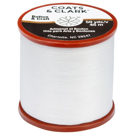 Coats & Clark Dual Duty Plus Button & Craft Thread, 50 yards/45 meters, White.