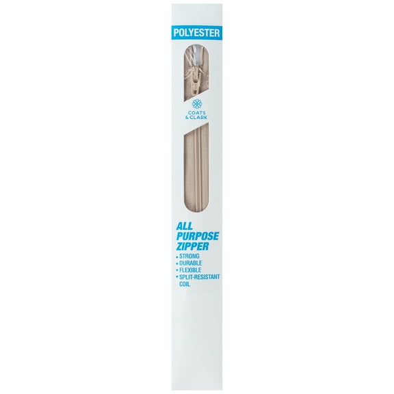 Coats & Clark Polyester 18" All Purpose Ecru Sewing Zipper, 1 Each
