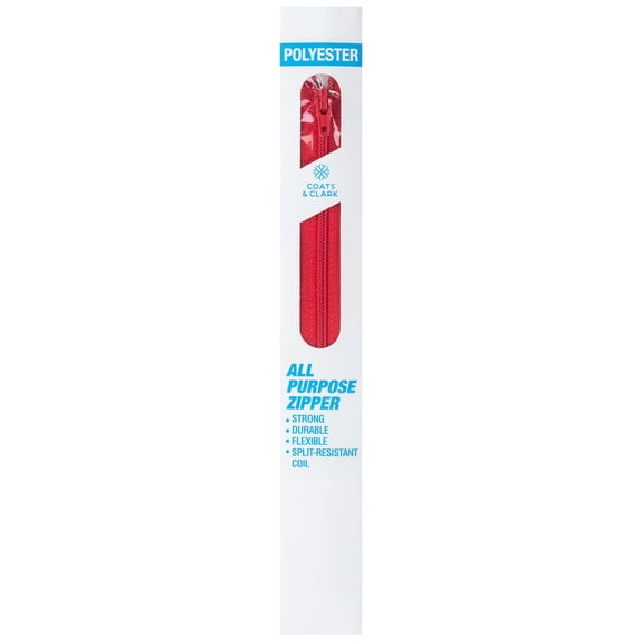 Coats & Clark Polyester 9" All Purpose Atom Red Sewing Zipper, 1 Each