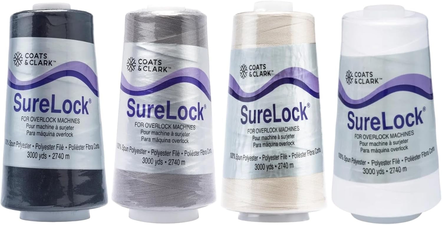 Coats & Clark - SureLock Serger Thread - 4 Cones (Black, Grey, Natural ...