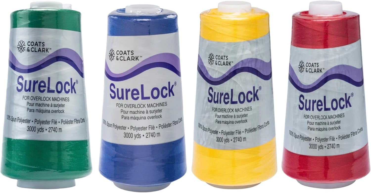 Coats & Clark - SureLock Serger Thread - 4 Cones (Red, Yellow, Blue ...