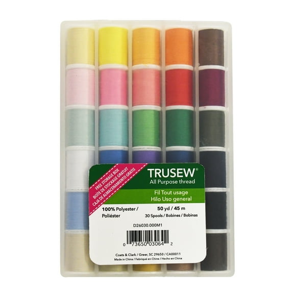 Coats & Clark Trusew Assorted Polyester Sewing Thread, 50 Yards (30 Pack)