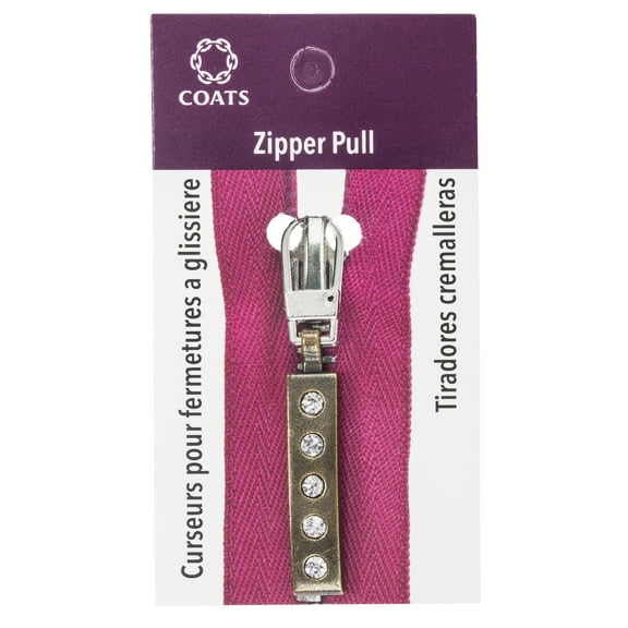 Coats & Clark Zipper Pulls, Metal, Antique Brass 5 Stone Bar