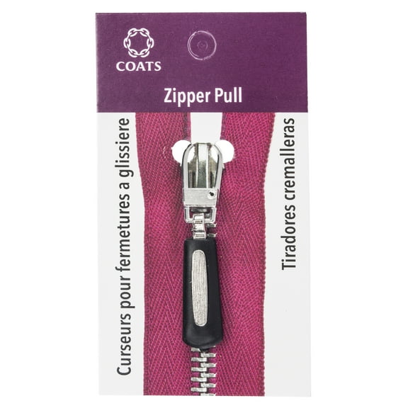 Coats & Clark Zipper Pulls, Metal, Black Rubber & Silver