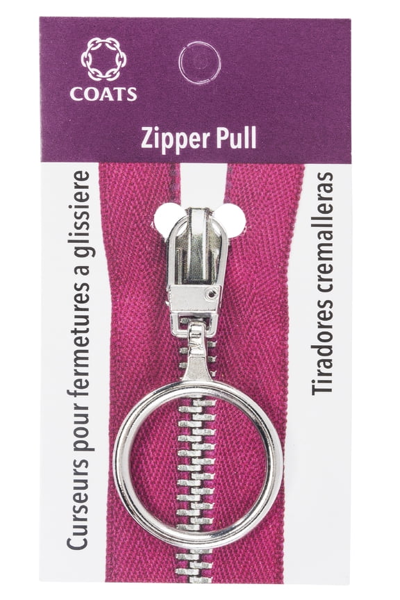 Zipper Pulls, Metal, Silver 1" Ring